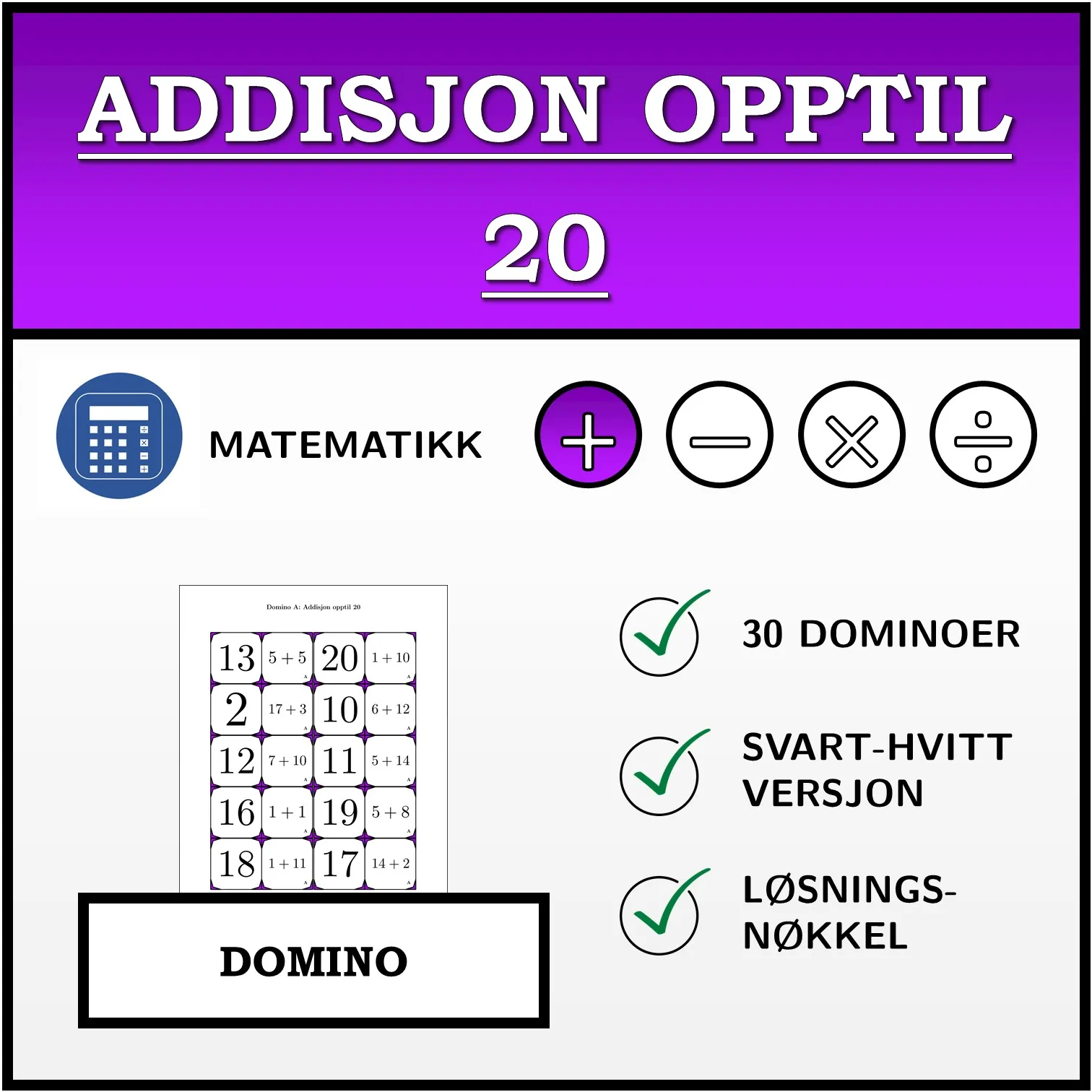 Domino: Addisjon opptil 20