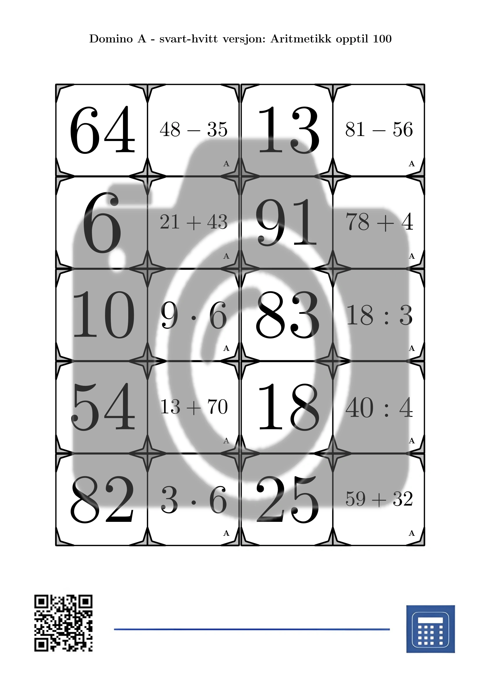 Domino: Aritmetikk opptil 100 - Bilde 3