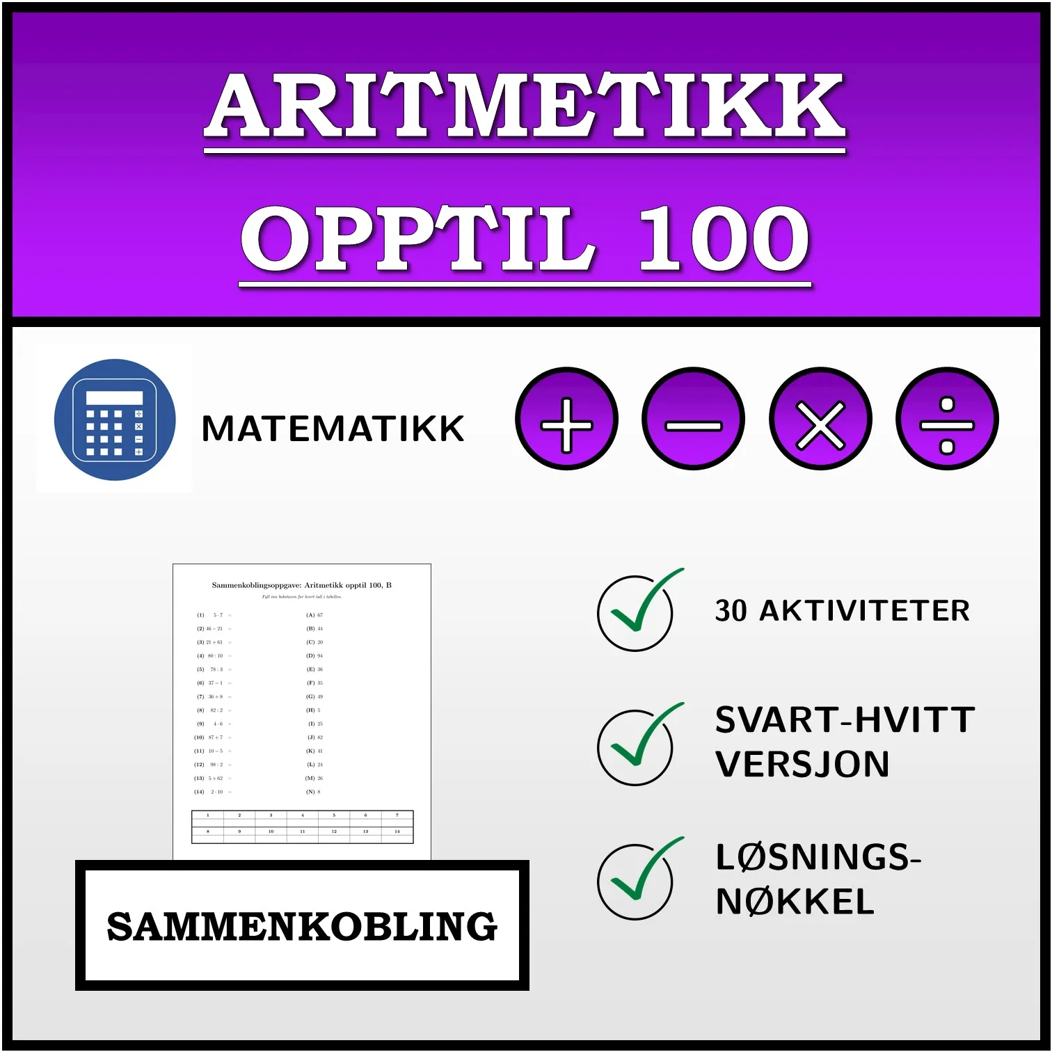 Sammenkoblingsoppgave: Aritmetikk opptil 100