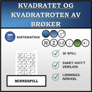 Memoryspill: Kvadratet og kvadratroten av brøker