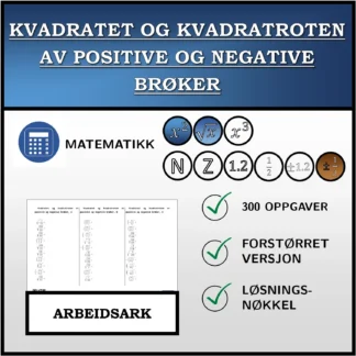 Arbeidsark: Kvadratet og kvadratroten av positive og negative brøker