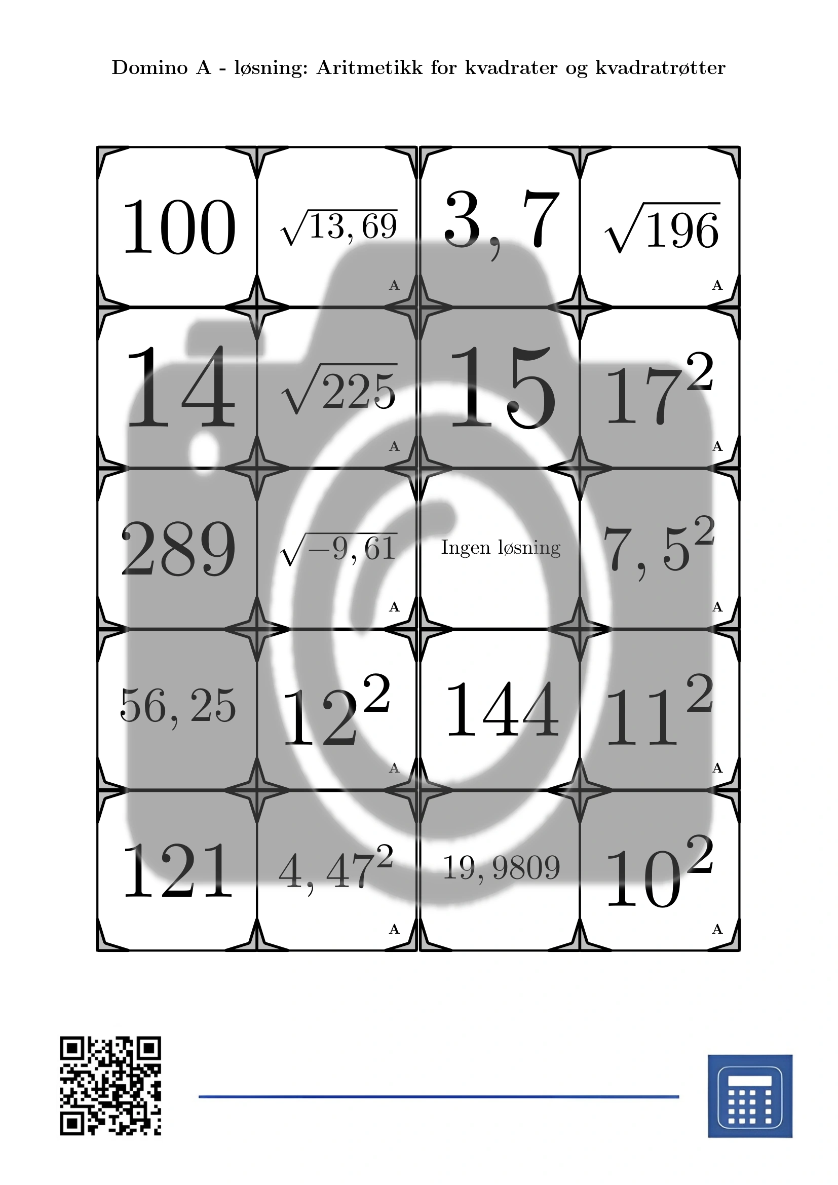 Domino: Aritmetikk for kvadrater og kvadratrøtter - Bilde 4
