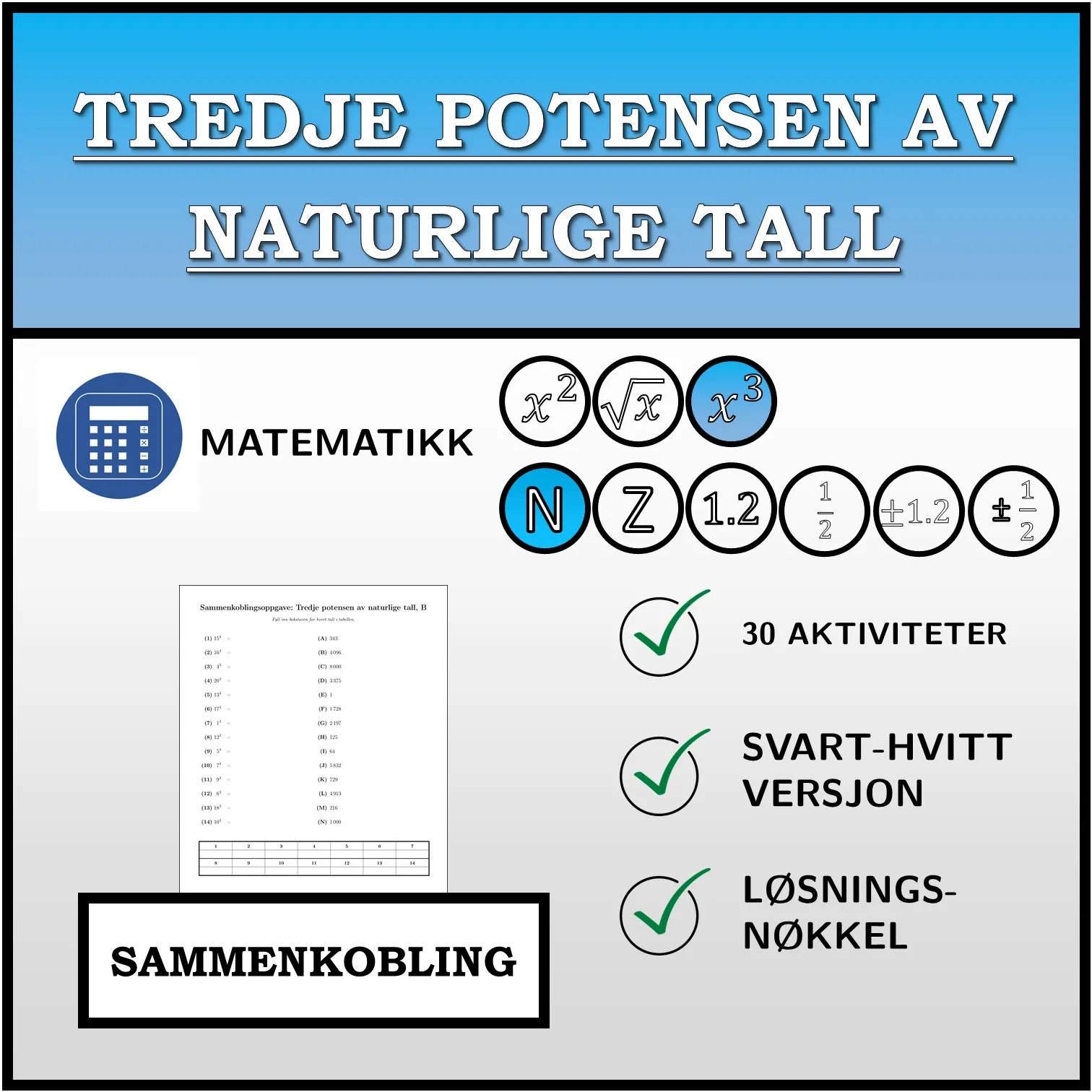 Sammenkoblingsoppgave: Tredje potensen av naturlige tall