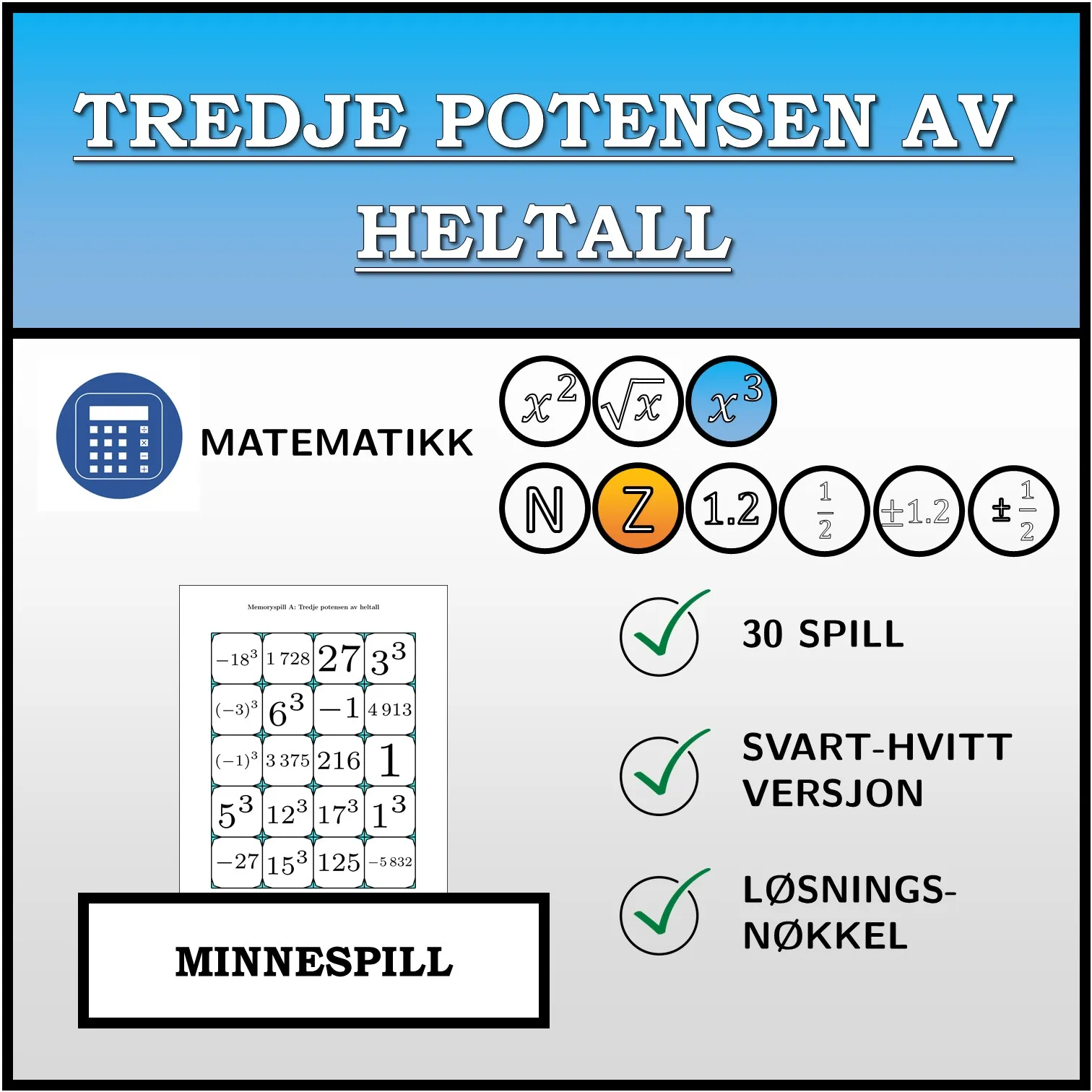 Memoryspill: Tredje potensen av heltall