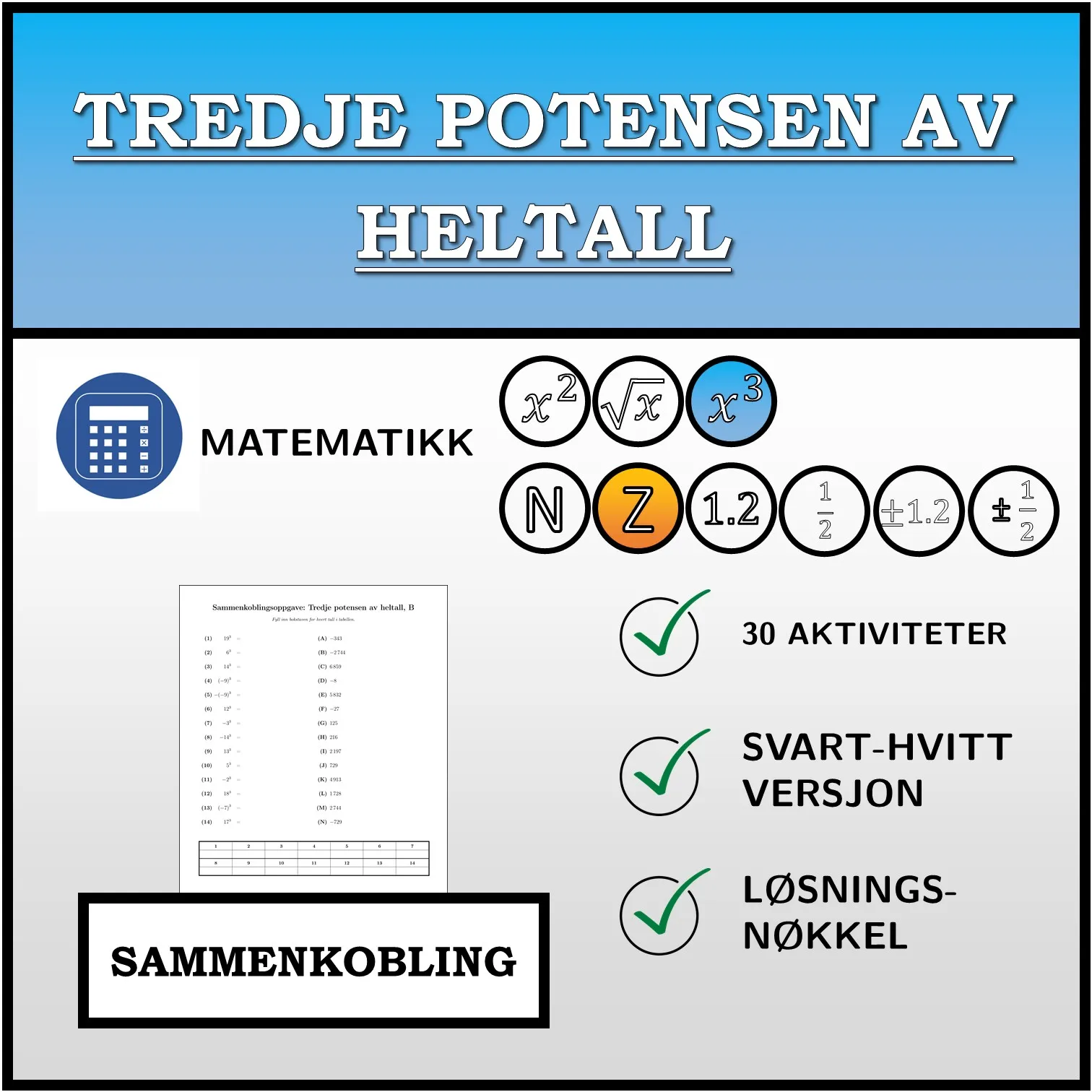 Sammenkoblingsoppgave: Tredje potensen av heltall