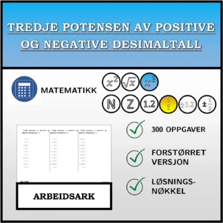 Arbeidsark: Tredje potensen av positive og negative desimaltall