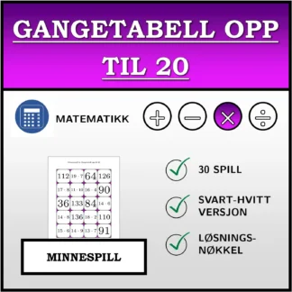 Memoryspill: Gangetabell opp til 20