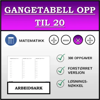 Arbeidsark: Gangetabell opp til 20