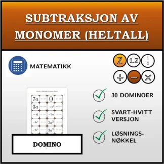 Domino: Subtraksjon av monomer (heltall)
