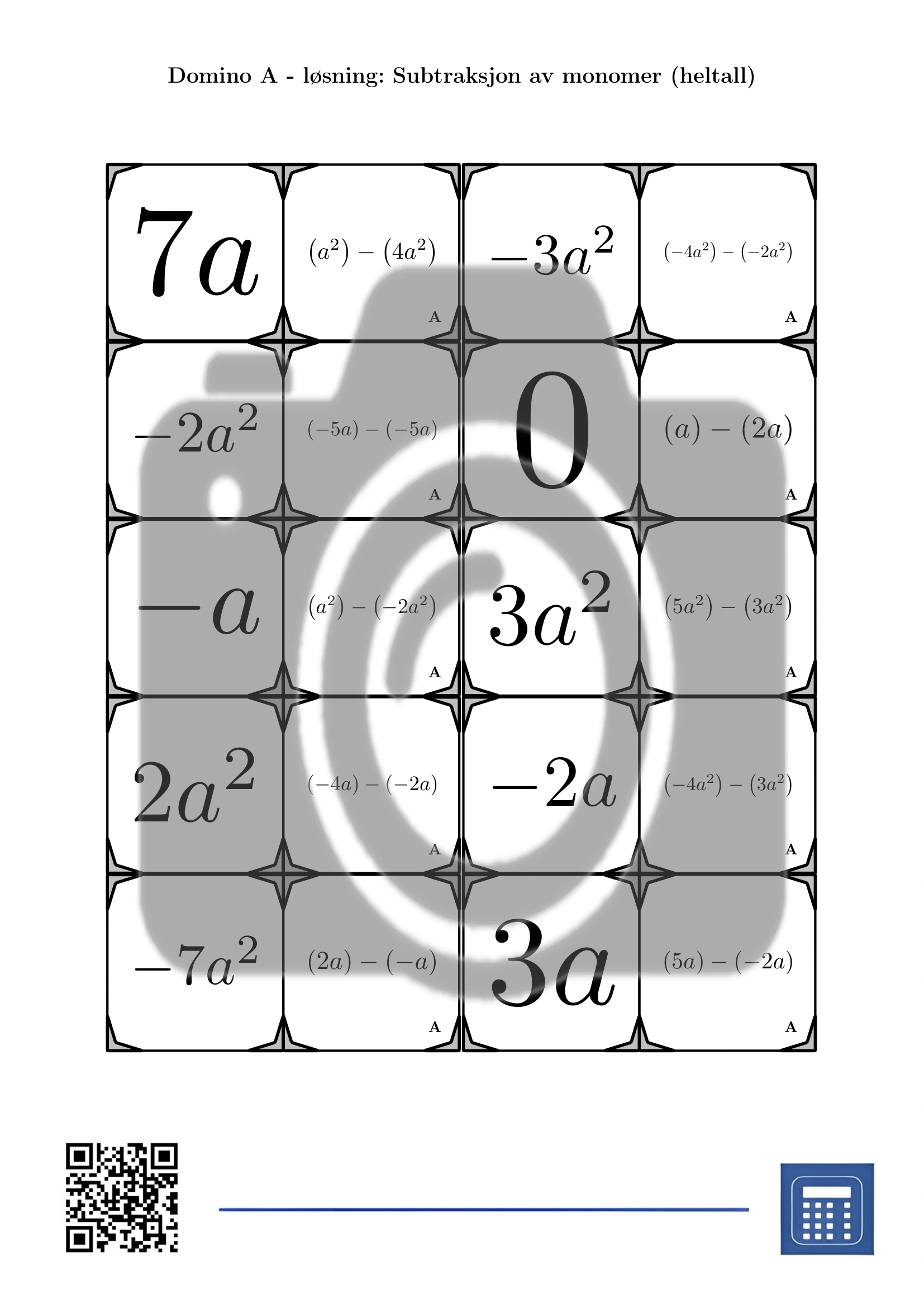 Domino: Subtraksjon av monomer (heltall) - Bilde 4