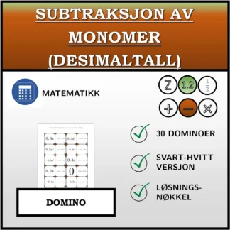 Domino: Subtraksjon av monomer (desimaltall)