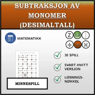 Memoryspill: Subtraksjon av monomer (desimaltall)