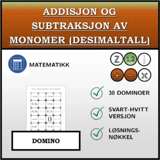 Domino: Addisjon og subtraksjon av monomer (desimaltall)