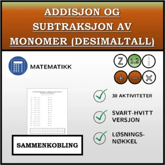Sammenkoblingsoppgave: Addisjon og subtraksjon av monomer (desimaltall)