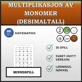 Memoryspill: Multiplikasjon av monomer (desimaltall)
