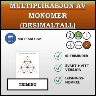 Trimino: Multiplikasjon av monomer (desimaltall)