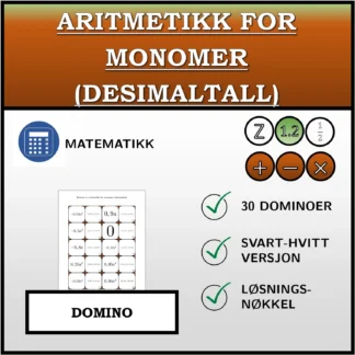 Domino: Aritmetikk for monomer (desimaltall)