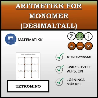 Tetromino: Aritmetikk for monomer (desimaltall)