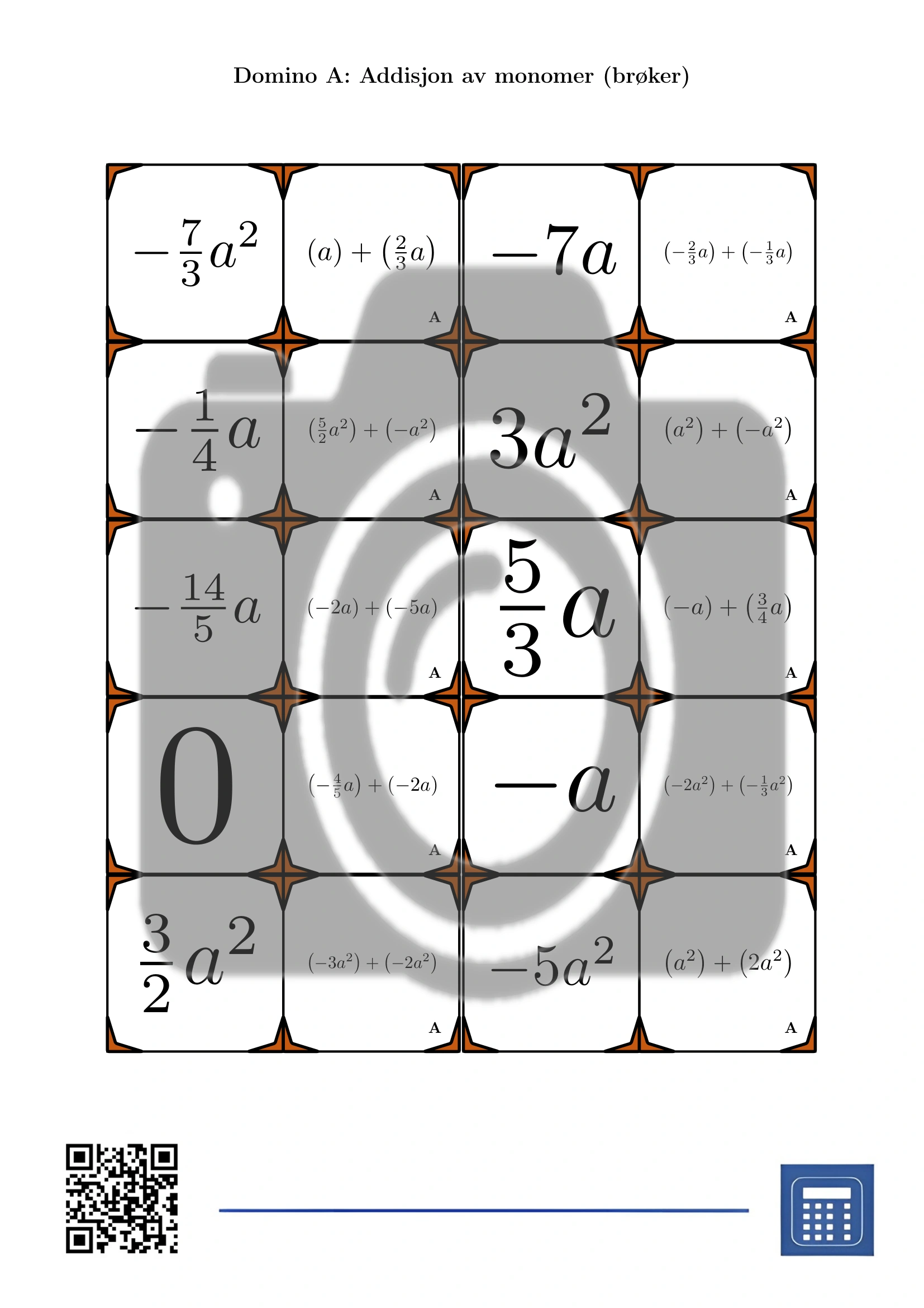 Domino: Addisjon av monomer (brøker) - Bilde 2