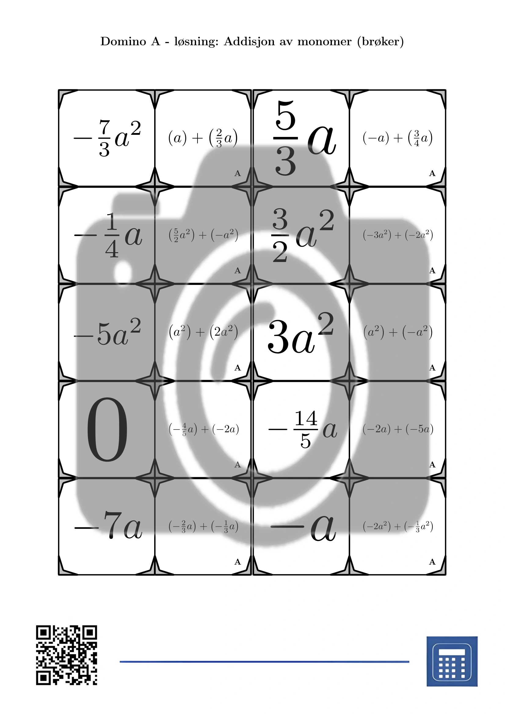 Domino: Addisjon av monomer (brøker) - Bilde 4