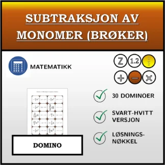 Domino: Subtraksjon av monomer (brøker)