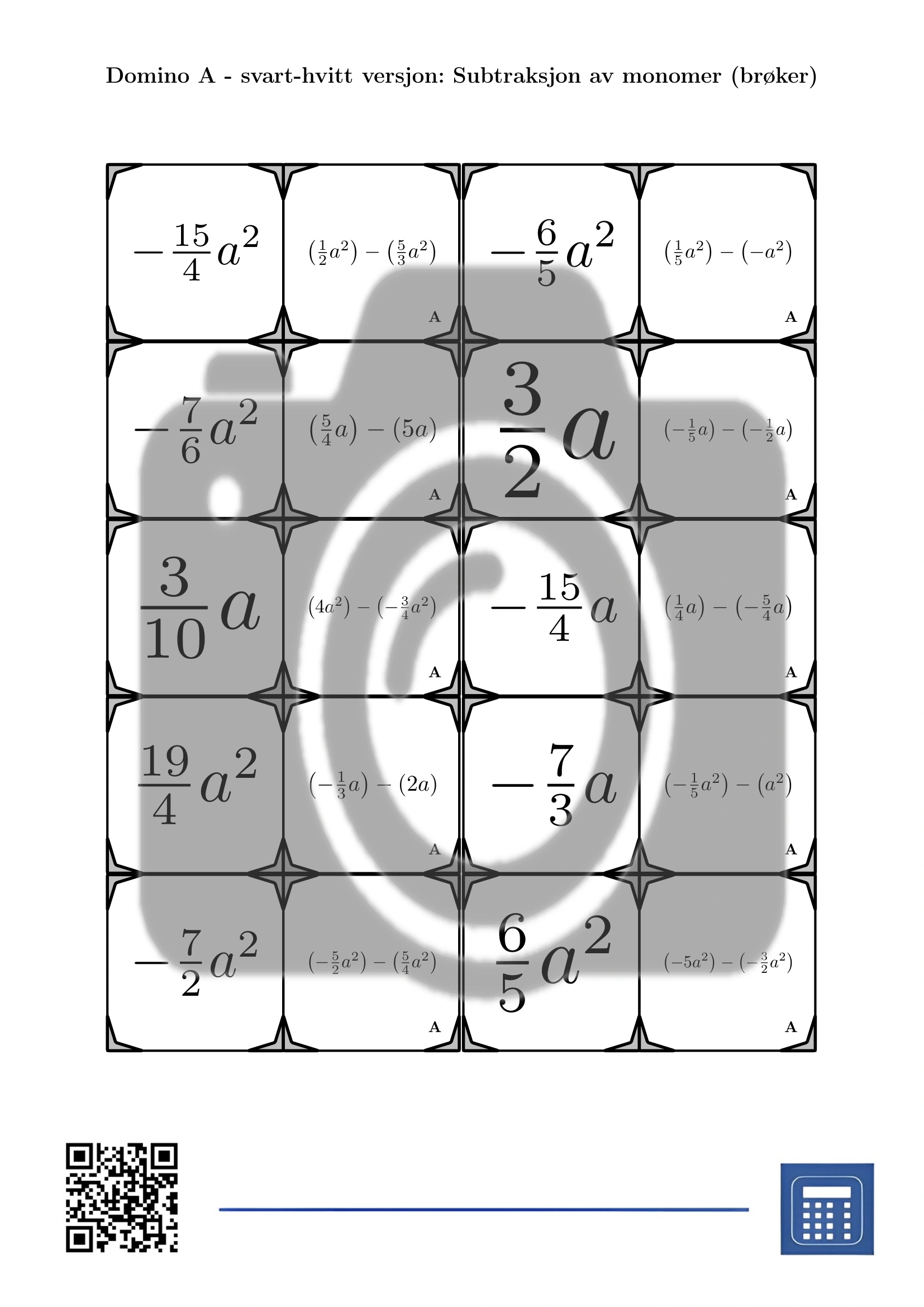 Domino: Subtraksjon av monomer (brøker) - Bilde 3