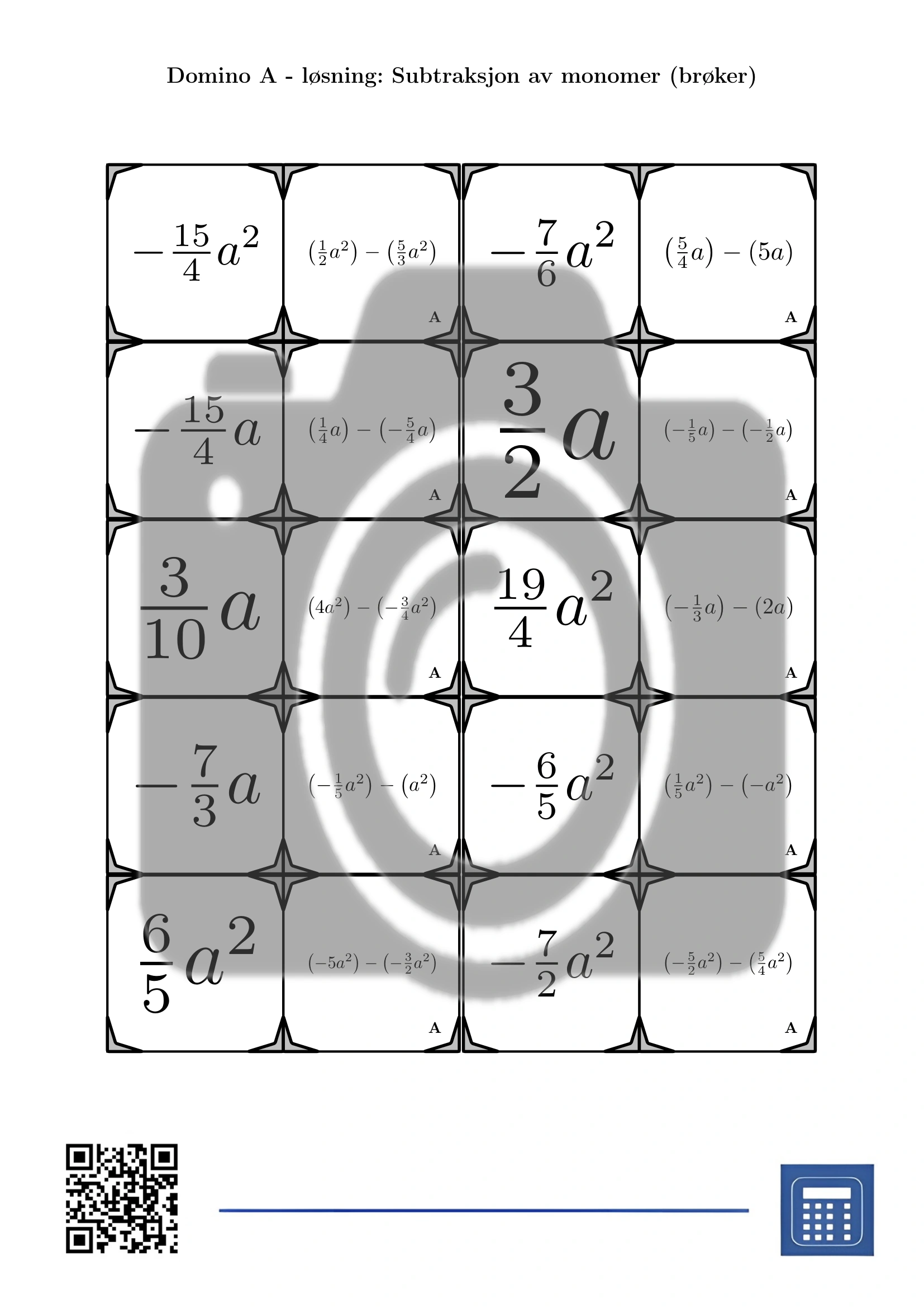 Domino: Subtraksjon av monomer (brøker) - Bilde 4