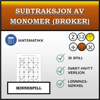 Memoryspill: Subtraksjon av monomer (brøker)