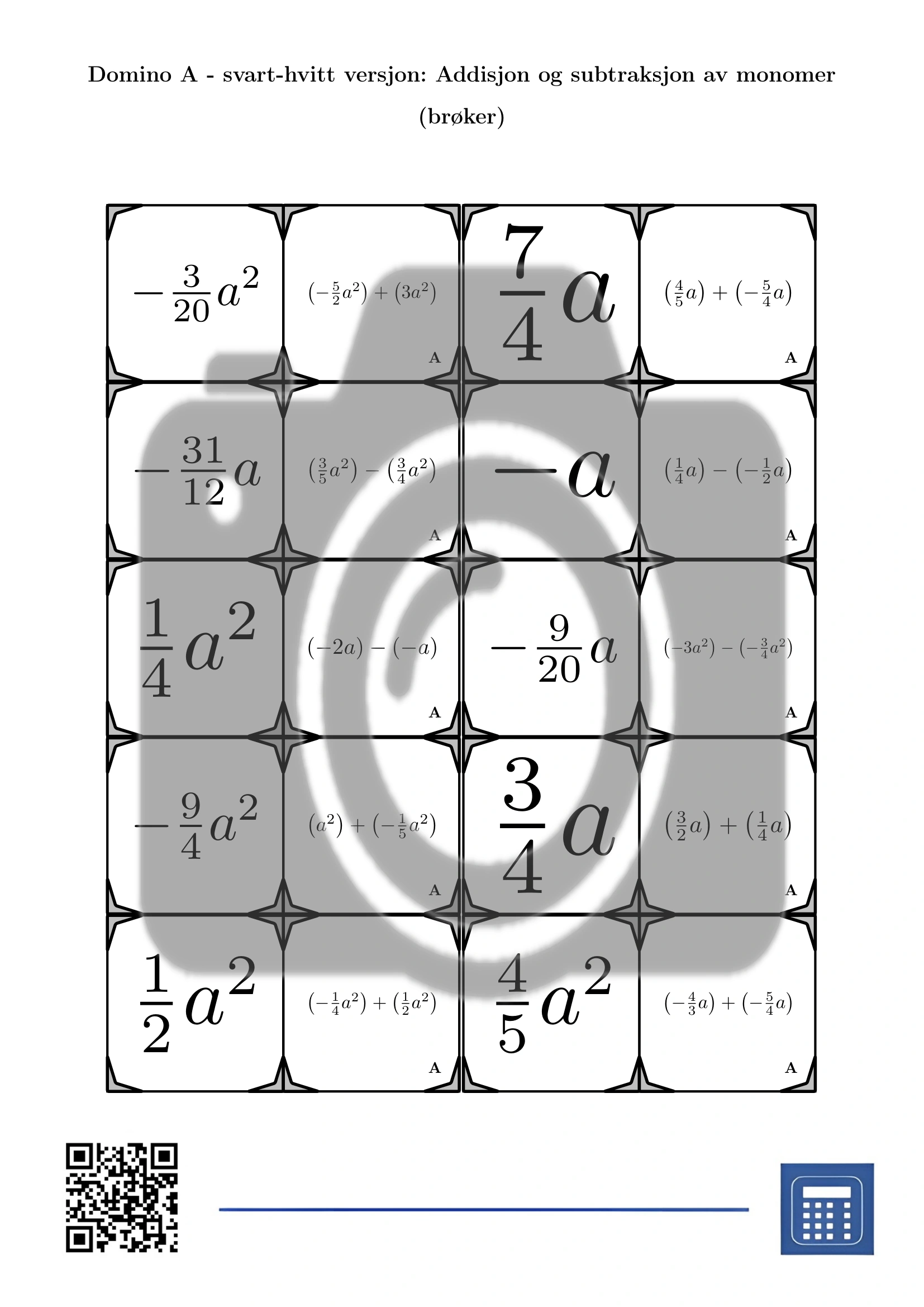 Domino: Addisjon og subtraksjon av monomer (brøker) - Bilde 3