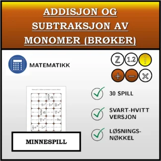 Memoryspill: Addisjon og subtraksjon av monomer (brøker)