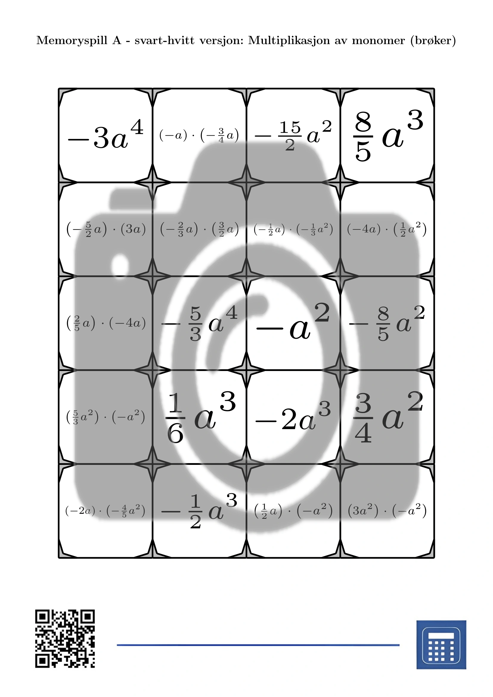 Memoryspill: Multiplikasjon av monomer (brøker) - Bilde 3