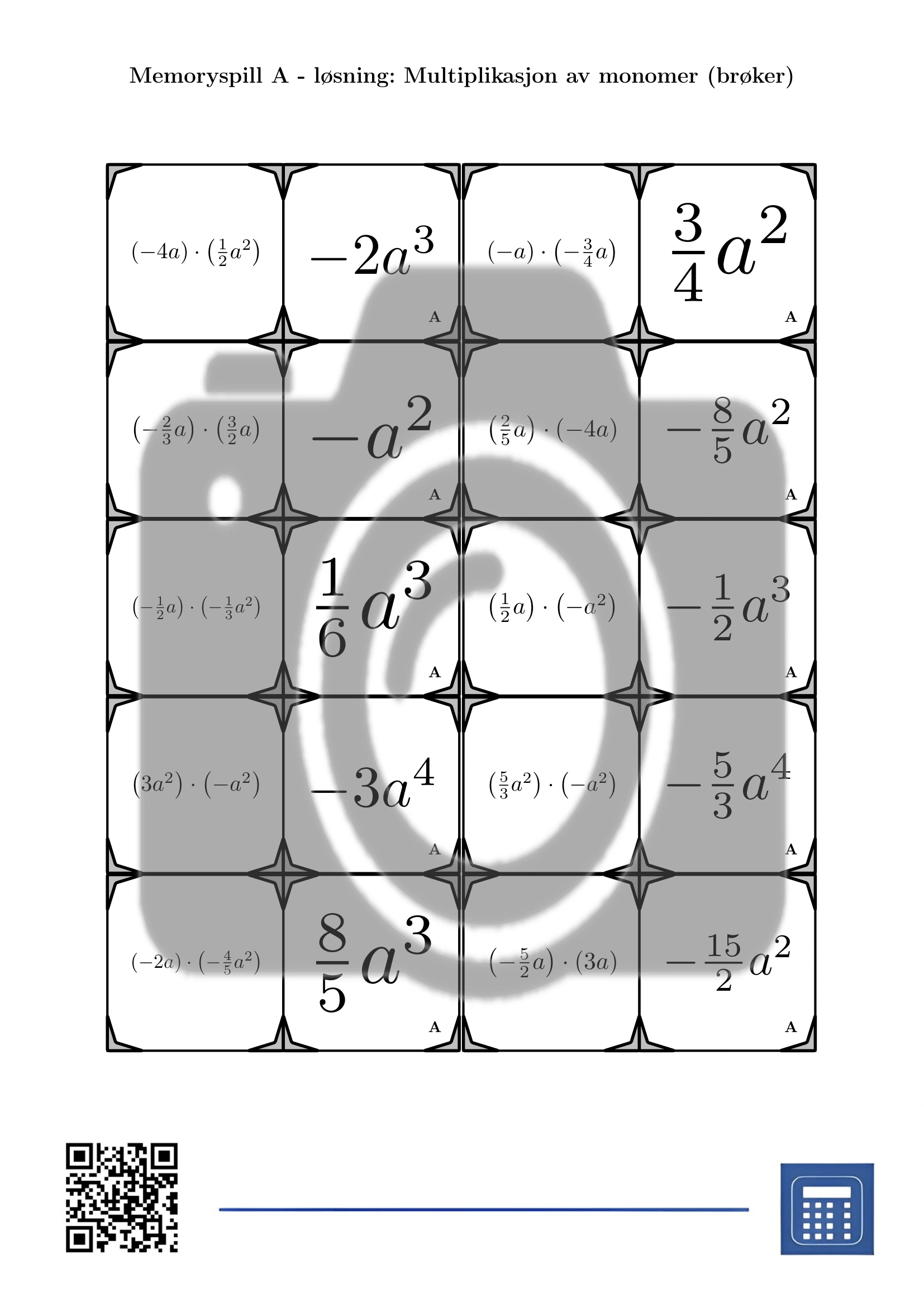 Memoryspill: Multiplikasjon av monomer (brøker) - Bilde 4