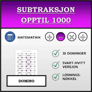 Domino: Subtraksjon opptil 1000