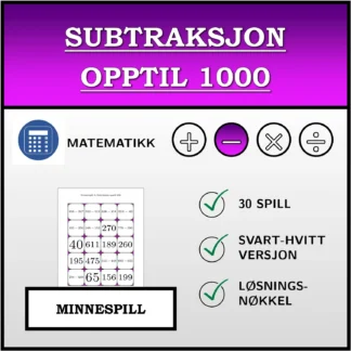Memoryspill: Subtraksjon opptil 1000