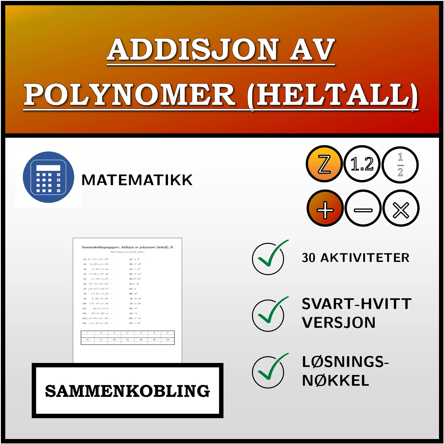 Sammenkoblingsoppgave: Addisjon av polynomer (heltall)