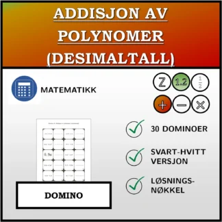 Domino: Addisjon av polynomer (desimaltall)
