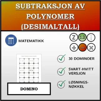 Domino: Subtraksjon av polynomer (desimaltall)