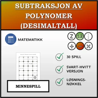 Memoryspill: Subtraksjon av polynomer (desimaltall)