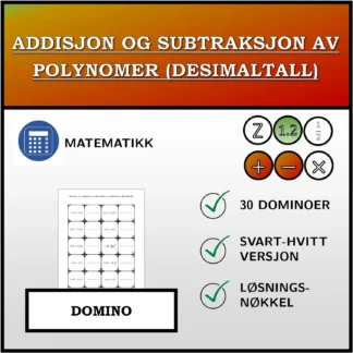 Domino: Addisjon og subtraksjon av polynomer (desimaltall)