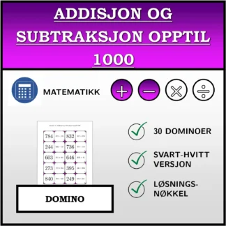 Domino: Addisjon og subtraksjon opptil 1000