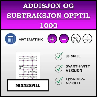 Memoryspill: Addisjon og subtraksjon opptil 1000