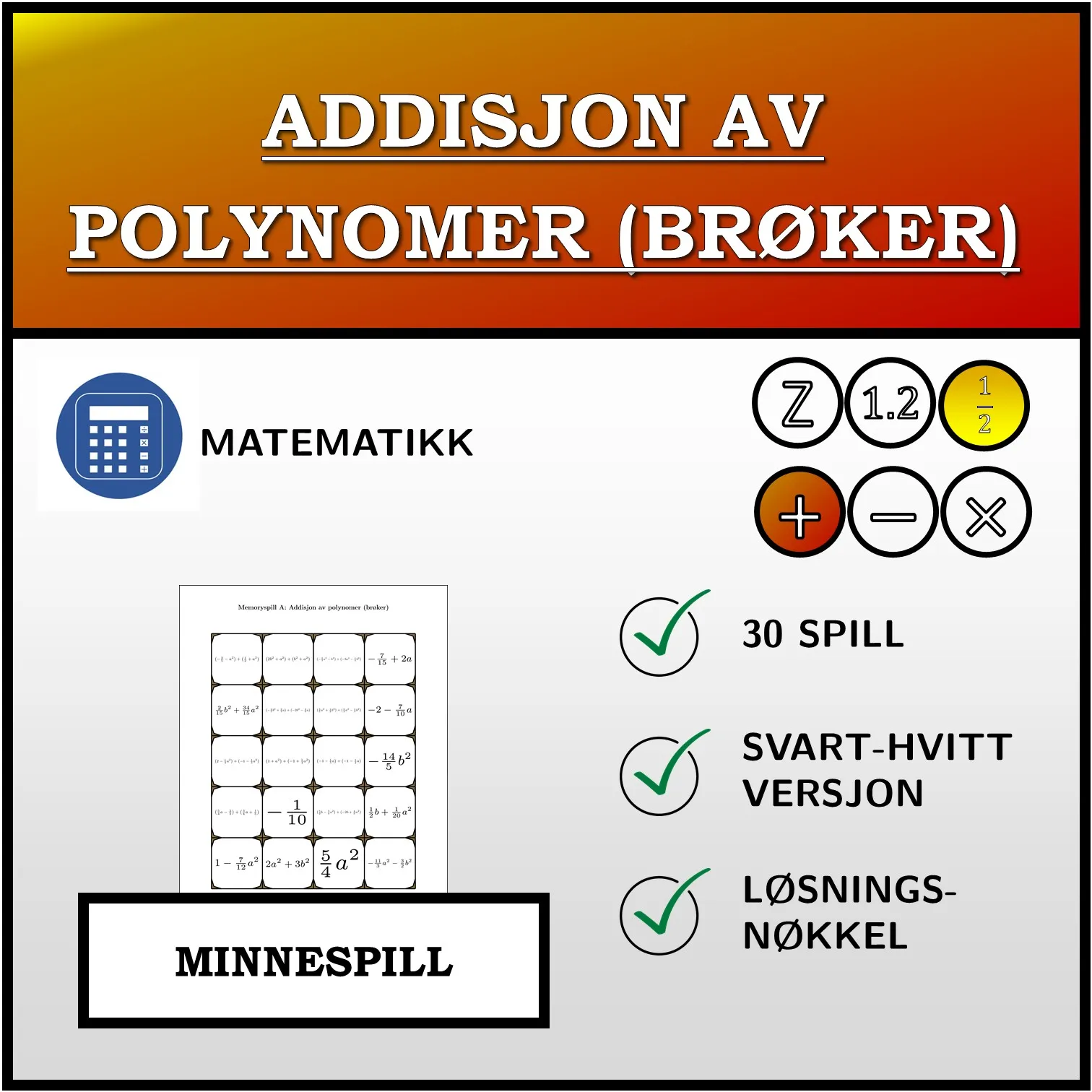 Memoryspill: Addisjon av polynomer (brøker)