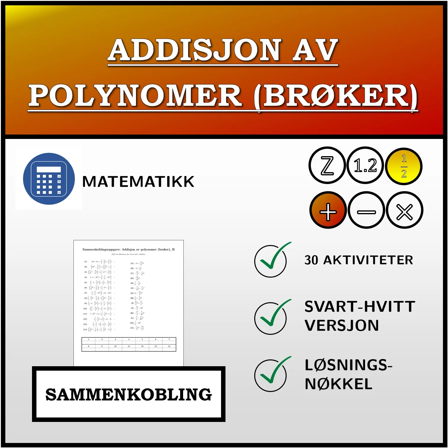Sammenkoblingsoppgave: Addisjon av polynomer (brøker)