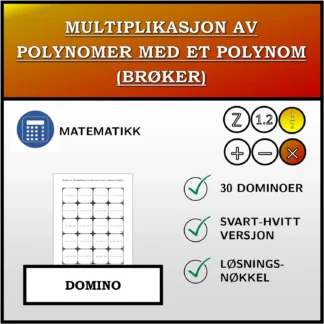 Domino: Multiplikasjon av polynomer med et polynom (brøker)