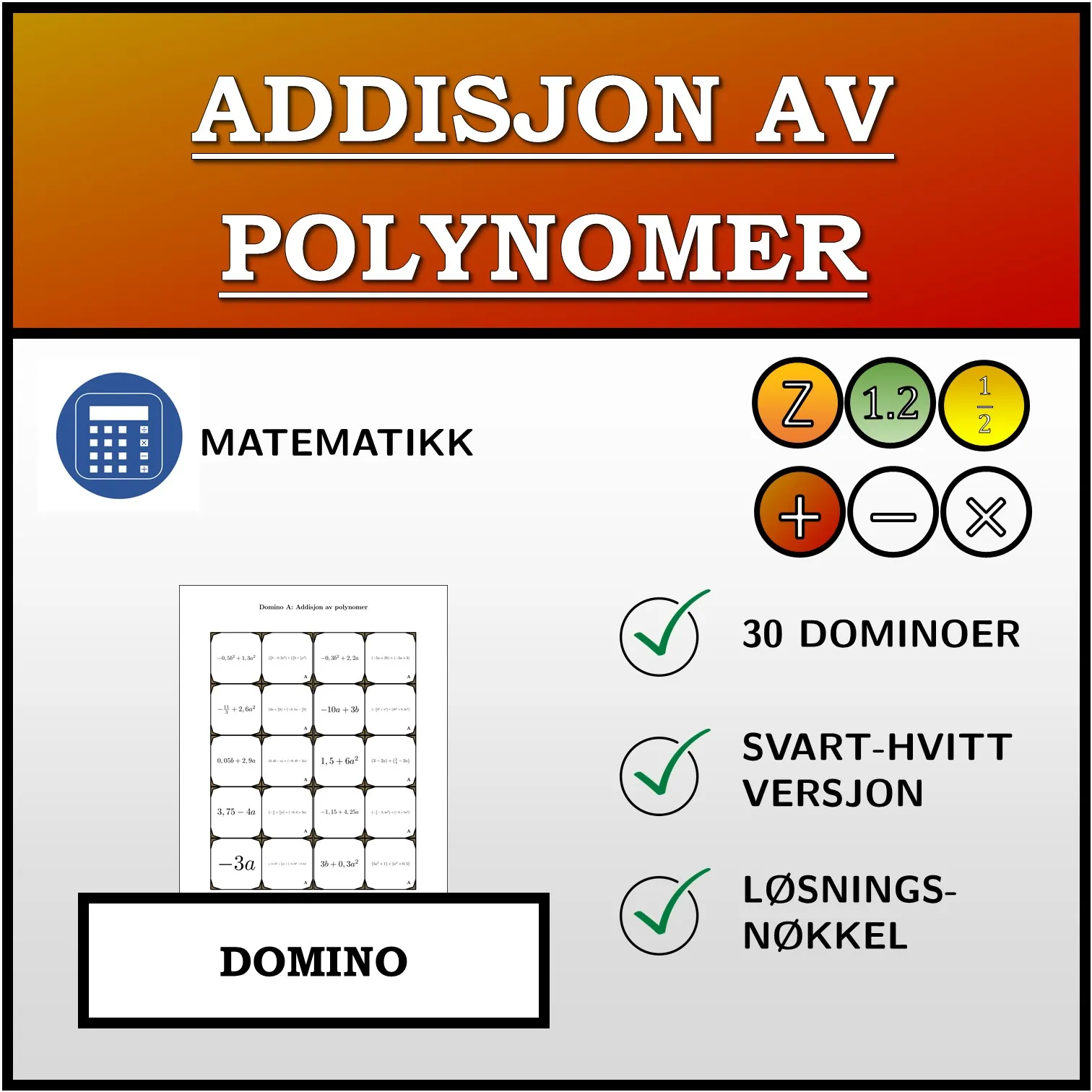 Domino: Addisjon av polynomer