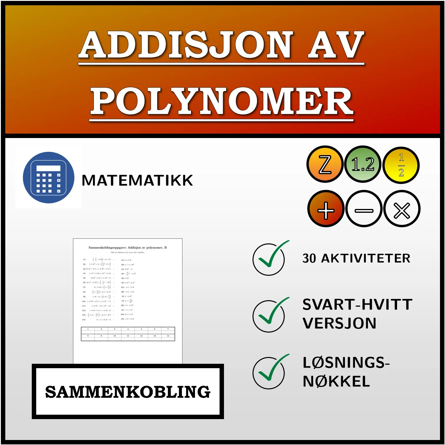 Sammenkoblingsoppgave: Addisjon av polynomer