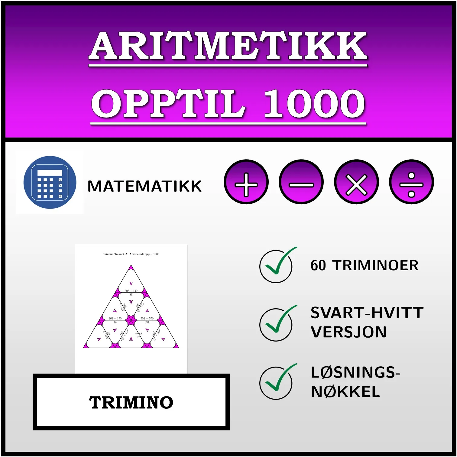 Trimino: Aritmetikk opptil 1000