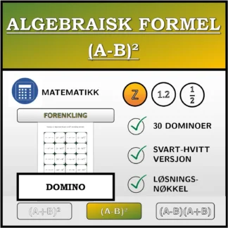 Domino: Algebraisk formel (A-B)², forenkling (heltall)