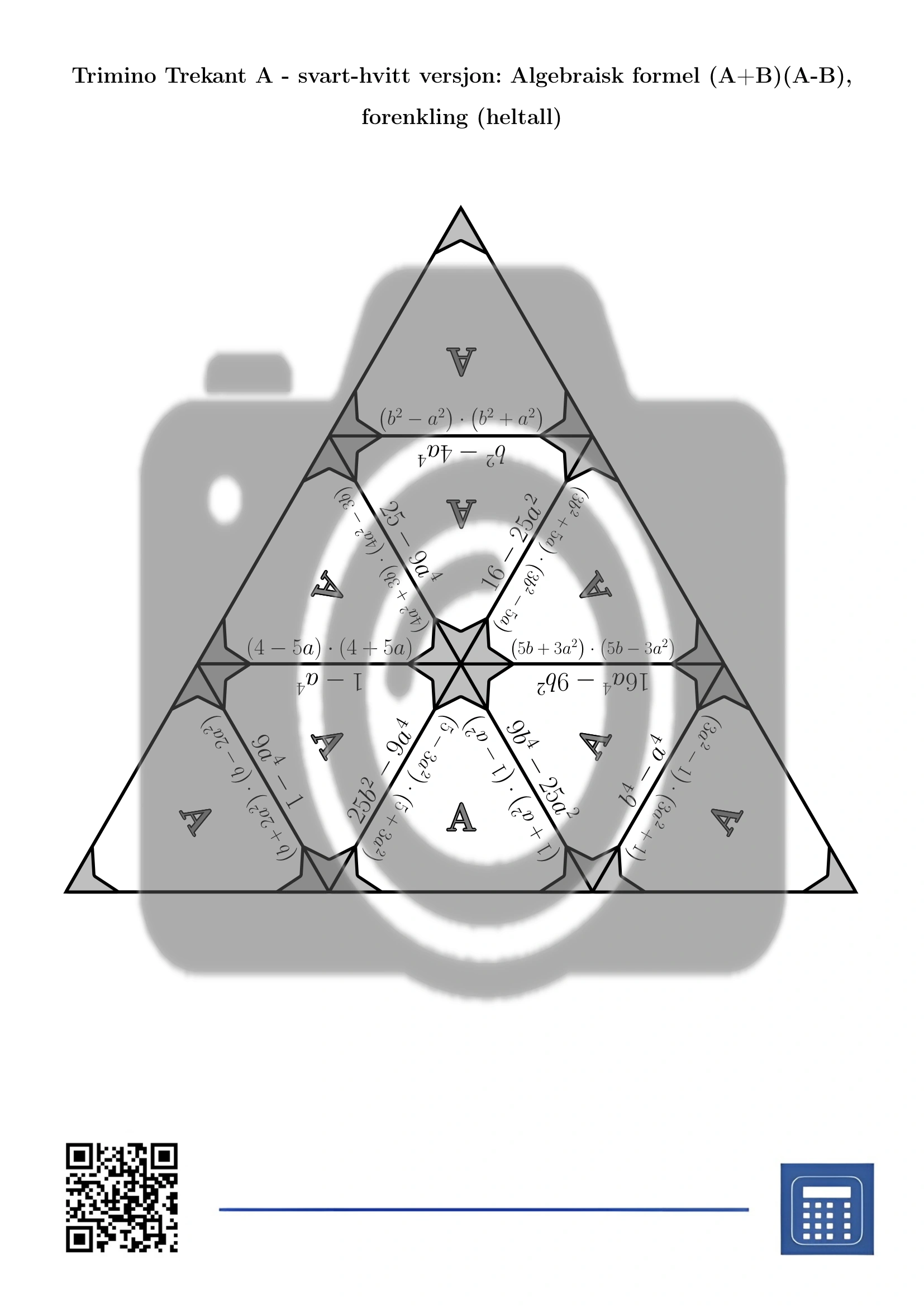 Trimino: Algebraisk formel (A+B)(A-B), forenkling (heltall) - Bilde 3