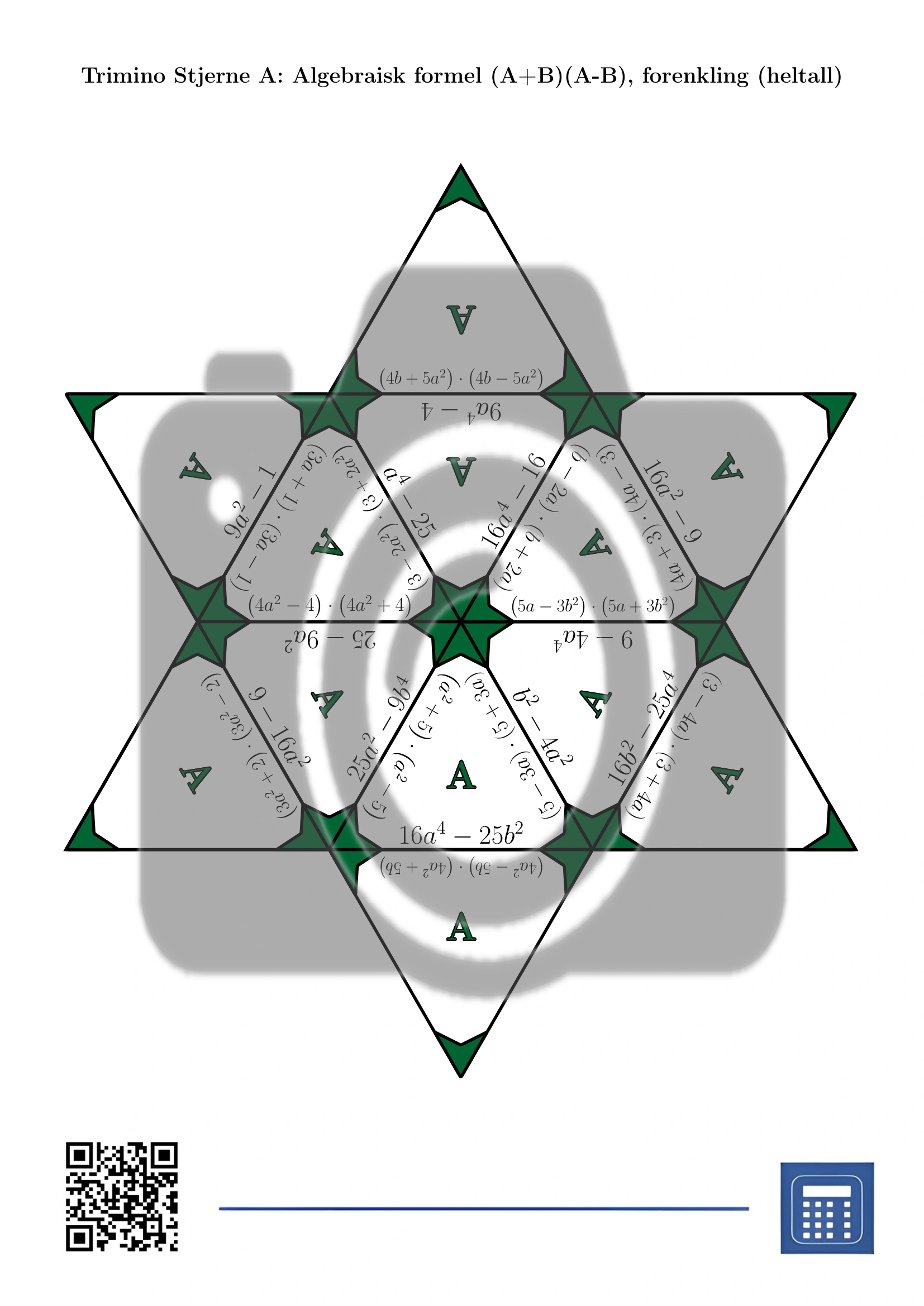 Trimino: Algebraisk formel (A+B)(A-B), forenkling (heltall) - Bilde 4